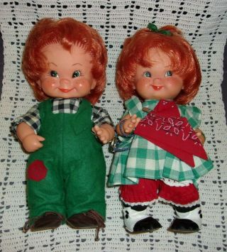 Vintage 1957 1963 Goebel Charlot Byj Red Head Boy & Girl Rubber Dolls 2