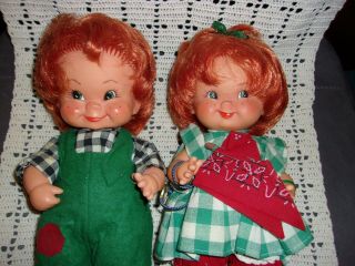 Vintage 1957 1963 Goebel Charlot Byj Red Head Boy & Girl Rubber Dolls 3