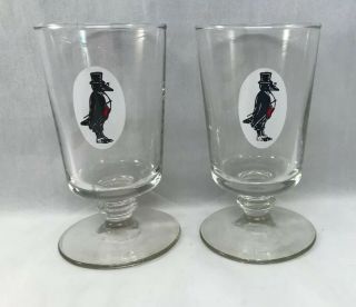 Old Crow Bourbon Whiskey Penguin Footed Cocktail Glasses 7 Ounces Vintage