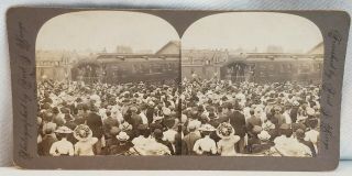 President Teddy Roosevelt Campaign Whistle Stop Photo Stereoview Le Mars Ia Iowa