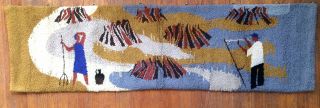 Vtg Mid Century Abstract Handwoven Wool Tapestry Wall Art Textile Large Folk Art