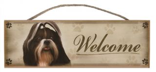 Shih Tzu " Welcome " Rustic Wall Sign Plaque Gifts Home Ladies Pets Dogs