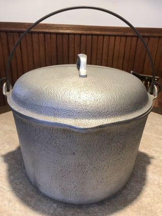 Vintage Very Large Hammered Aluminum Stock Pot Pail With Lid By Century