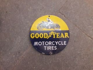 Porcelain Goodyear Motorcycle Tires Enamel Sign Size 6 " Inch Round
