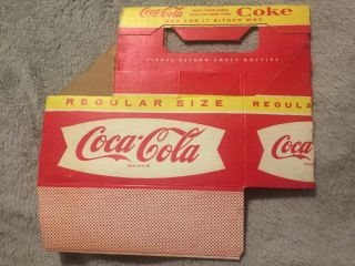 Vintage Coca - Cola Cardboard Carrier For 6 Soda Bottles Fishtail Graphics