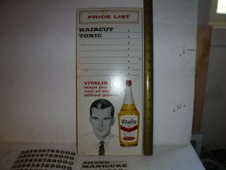 Nos 1960s Litho Vitalis Hair Tonic Barber Cardboard Advertising Price Sign