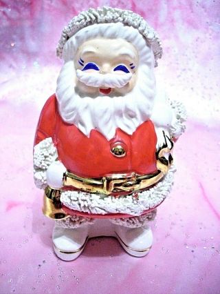 Rare Vintage Japan Christmas Blue Eyes Santa Claus W/ Gold Trim Bank Figurine