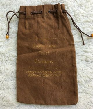 Vintage Canvas Bank Bag 6 " X 10 " Drawstring Brown