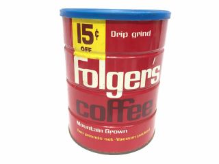 Vintage Folgers Coffee Can Tin Drip Grind Two Pounds Net Vacuum Packed