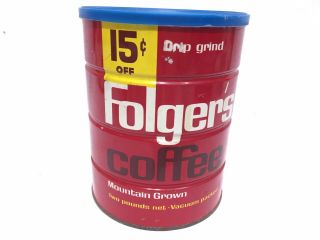 Vintage Folgers Coffee Can Tin Drip Grind Two Pounds Net Vacuum Packed 2