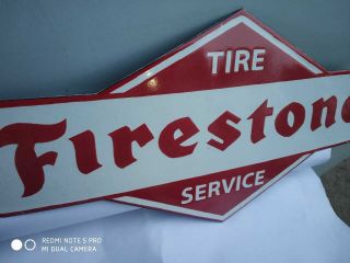 Porcelain Firestone Tire Service Enamel Sign Size 20.  2 " X 10.  2  Inches