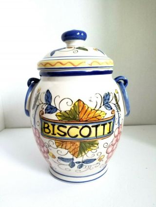 Biscotti Cookie Jar Handpainted Italian Collectible Ceramic With Rubber Seal Lid
