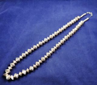 Vintage " Navajo Pearl " Sterling Bench - Made Bead Necklace 26 " 66gm Az/nm