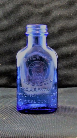 Vintage Apothecary Pharmacy Drugstore Cobalt Blue Milk of Magnesia Bottle Conn. 2