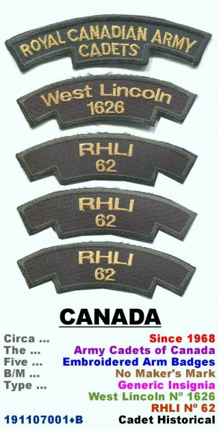 5 Arm Badges • Canada • Can 