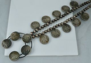Navajo Sterling Buffalo Nickel Squash Blossom Necklace Pawn Vintage Silver Old