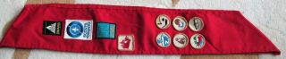 Boy Scouts Red Sash W/ 10 Badges Toronto Canada Hockey Sports Soccer Stamp Coins