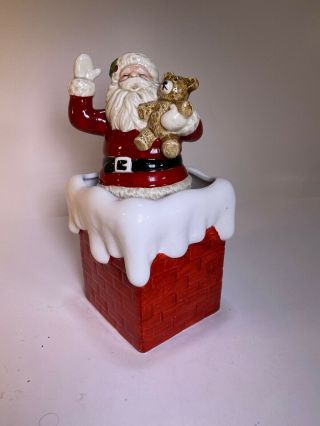 Moving Musical Santa Claus Christmas Figurine With A Bear In A Chimney Otagiri