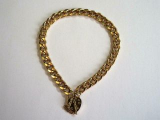 Vintage Solid 9ct Gold Curb Link Charm Bracelet With Padlock Clasp - 5.  9g