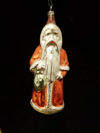 German Vintage 1930 ' s Santa with a Bag Glass Ornament 2