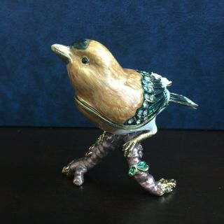 Trinket Box With Swarovski Crystal Jeweled Enamel Bird With Stones Eyes
