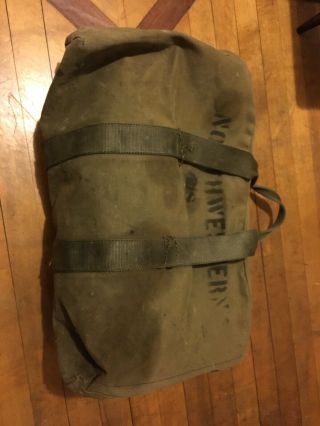 Vintage Destroyed Us Army Duffel Bag Canvas Green Leather Zip Handles Duffle