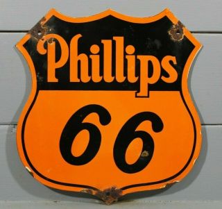 Vintage Style Phillips 66 Porcelain Shield Sign Gas Station Pump Plate Motor Oil