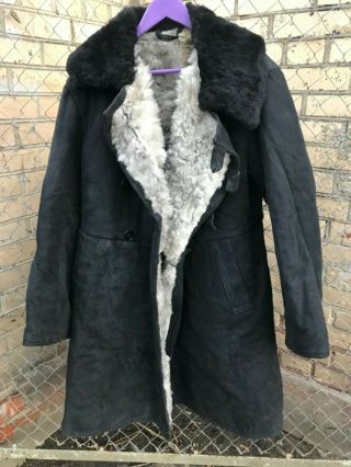 Bekesha Shearling Jacket Russian Army Officer Winter Sheepskin Coat Ussr Black