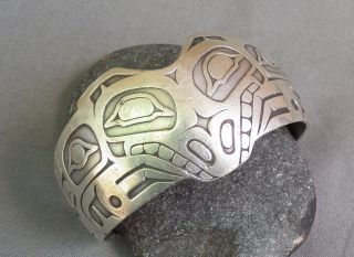 Vintage North West Coast Tlingit Mag Sterling Wolf Cuff Bracelet Large Wrist