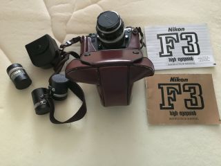 Vintage Nikon F3 High - Eyepoint Camera With Case,  Hoya Skylights,  & Nikkor - S Lens
