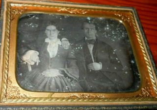 Quarter Plate Daguerreotype Of Young Couple In Half Case