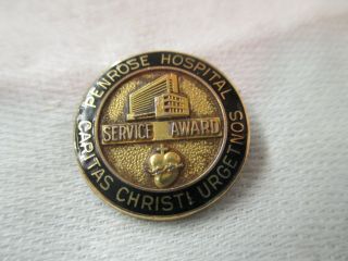 Vintage Penrose Hospital 10 Years Service Award Pin Brooch 1/10 10k Gf