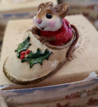 Wee Forest Folk M - 166 Christmas Chris - Mouse Slipper Mouse Red Pajama