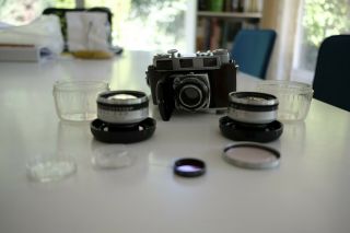 ,  Vintage Kodak Retina Iiic (big C) 35mm Camera Kit With Three Lenses