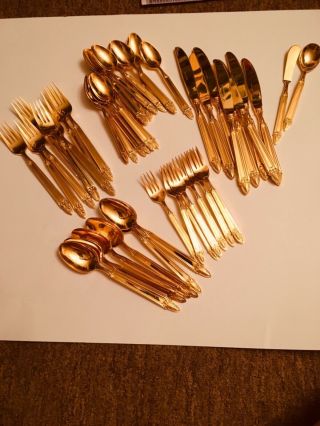 Stanley Roberts Rogers Golden Olympia 48pc Placesetting Dinner Knif Forkteaspoon