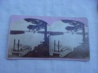 Prairie Du Chien,  Wisconsin River Steamer Stereo View Card No.  58 - - 1870s