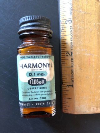 Vintage Amber Pharmacy Bottle Harmonyl Abbott Labs North Chicago