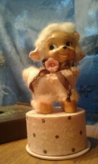 6 " Vintage Figurine Ceramic Papermache Sweet Lamb On Top Of Cake Gift Box