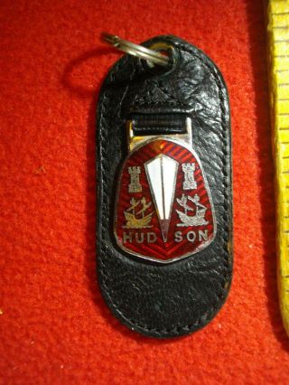 Vintage Hudson Motor Car Keytag 4 Car Keys Enamel Metal Leather Made In England