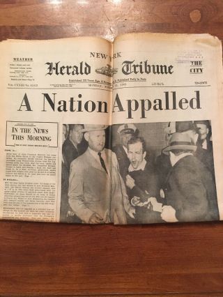 Jfk - A Nation Appalled Lee Harvey Oswald Assassinated.  Ny Herald Tribune 1963