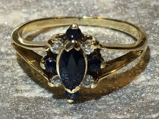Vintage 14k Solid Gold Art Deco Ring With Sapphire & Diamonds