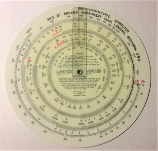 Vintage Abrams Photogrammetric Computer Circular Slide Rule 1942
