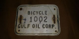 Vintage Gulf Oil Corporation Bicycle Lisence Plate From Port Arthur,  Tx Refinery
