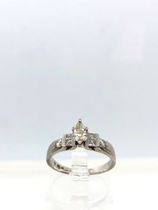 Vintage 14k White Gold Marquise & Diamonds Engagement Ring