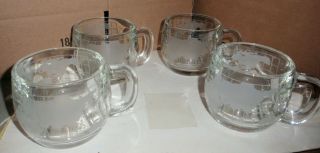 Vintage Nestle Nescafe Etched Clear Glass Heavy World Globe Mugs Euc Set Of 4