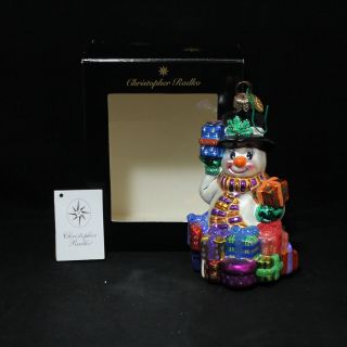 Christopher Radko Blown Glass Christmas Ornament Snowman With Gifts