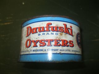 Daufuski Brand Oyster Tin Can Maggioni Indian Advertising Savannah Ga 1/2 Pint