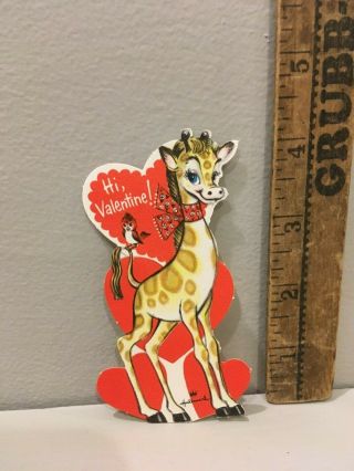 Vtg Valentine Card Young Giraffe Red Bird Hallmark
