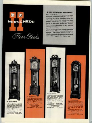 1959 Paper Ad 4 Pg Herschede Floor Hall Grandfather Clock Clocks Banjo Strike
