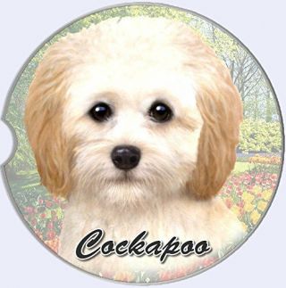 Cockapoo Car Coaster Absorbent Keep Cup Holder Dry Stoneware Dog Cream